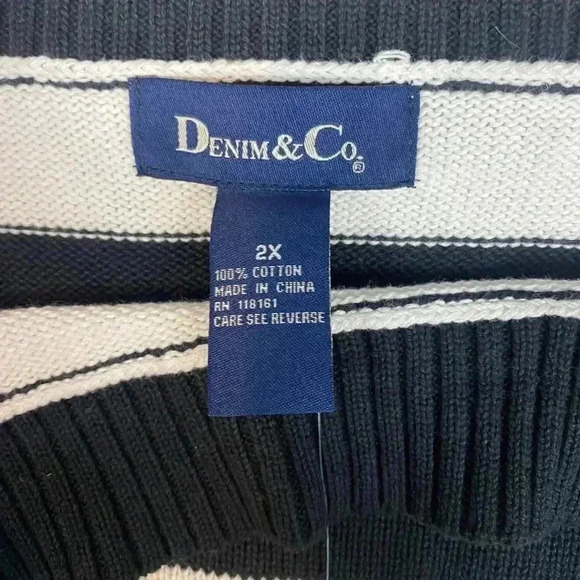 NWT Denim & Co Women's Knit Striped Black & White Tank Top Size XXL Square Neck - Picture 5 of 7